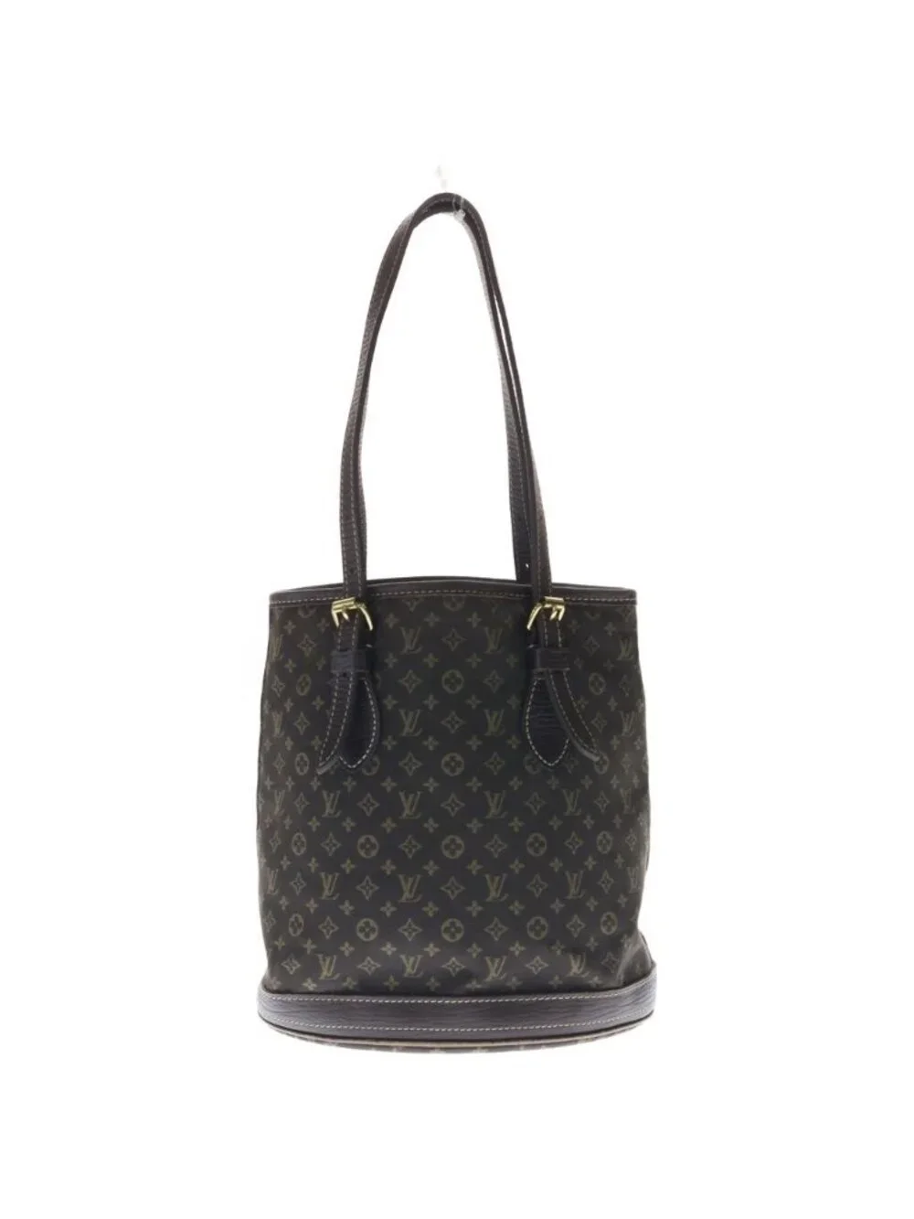 Louis Vuitton Monogram Mini Lin Bucket PM Tote Handbag Brown Leather Gold